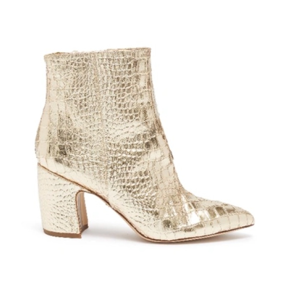 Sam Edelman Hilty Gold Croc Print Ankle Booties